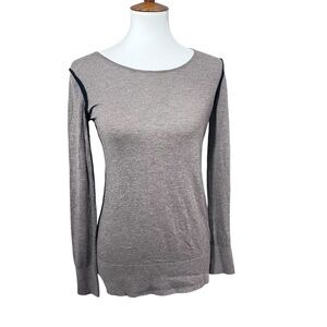 LOFT wool blend light brown sweater with black trim and exposed zipper size M